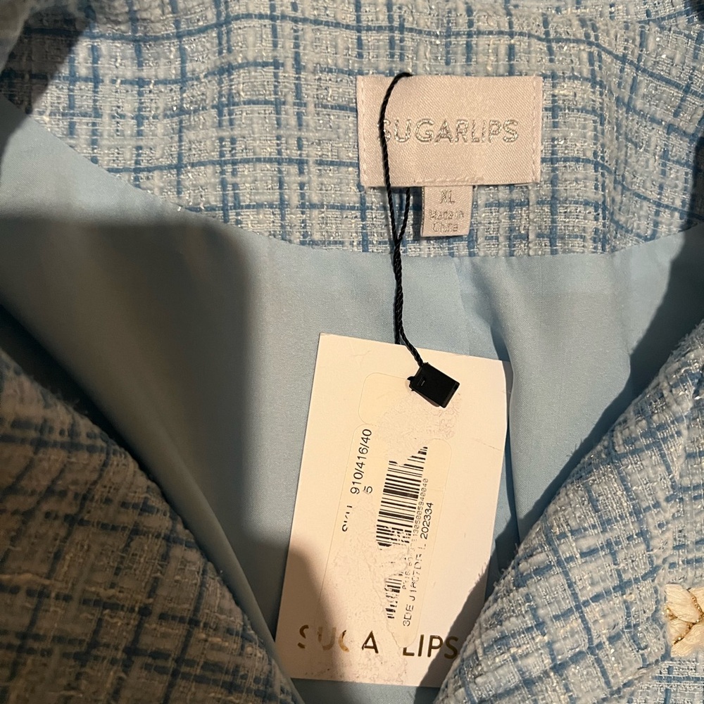 Sugarlips Blue and Cream Plaid Blazer - Picture 4 of 8